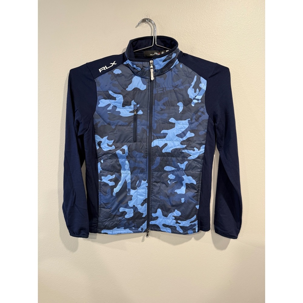 RLX‎ Ralph Lauren Mens Navy Camo Hybrid Golf Jacket Quilted Full Zip Mock Neck M
